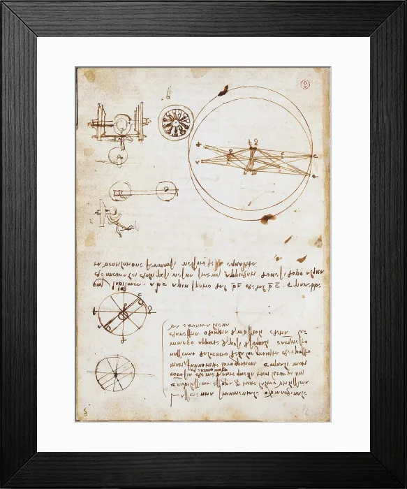 Framed Print : Page from the Codex regarding the Flight of Birds, by Leonardo da Vinci, 16th Century, 1505 -1506 about, paper manuscript, mm 213 x 153 x - Italy, Piemonte, Turin, Royal Library