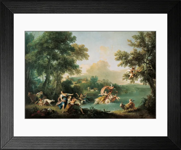 Framed Print : The Rape of Europa, by Francesco Zuccarelli, 1740 - 1750 about, 18th Century, oil on canvas, cm 143 x 208 - Italy, Veneto, Venice, Accademia Art Galleries. All