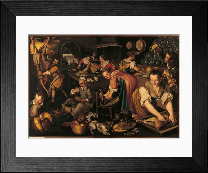 Framed Print : Kitchen, by Vincenzo Campi, 1580 - 1585 about, 16th Century, oil on canvas, cm 145 x 220 - Italy, Lombardy, Milan, Brera Academy of Fine Art Collections. All
