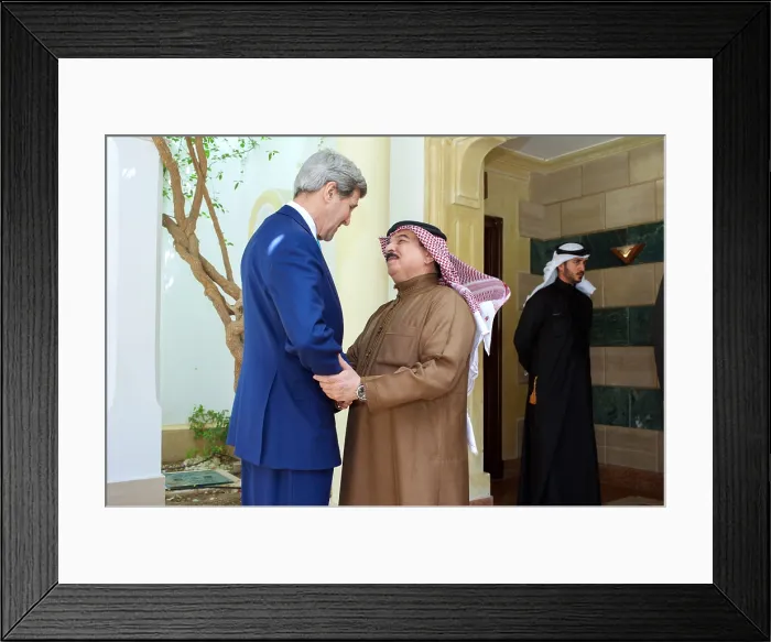 Framed Print : King Hamad of Bahrain with Secretary Kerry at Egyptian Development Conference. Sharm el-Sheikh, Egypt, March 14, 2015. (BSLOC_2015_13_291)