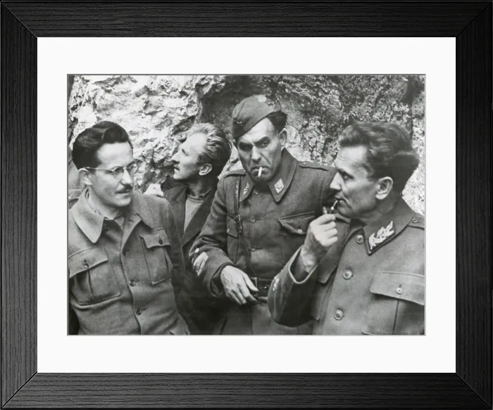 Framed Print : Yugoslav partisan Marshall Tito with two of his staff, Kvard Kardelt (L) and Gen. Sreten Zujevich. May 1944, at his remote mountain headquarters. (BSLOC_2015_13_34)