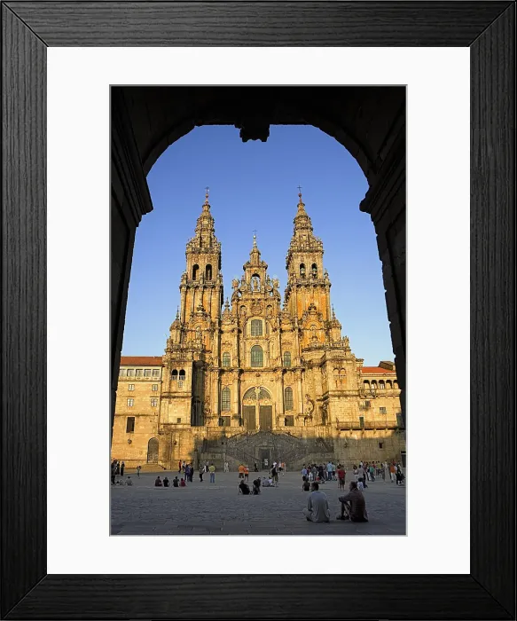 Framed Print : SPAIN. Santiago de Compostela. Cathedral of Santiago de Compostela. Cathedral facade from Plaza do Obradoiro. Baroque art