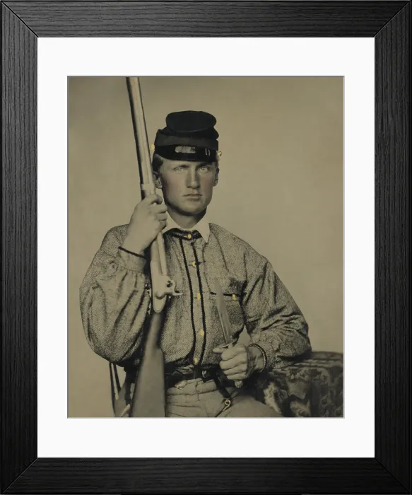 Framed Print : Private William Baxter Ott of Co. I, 4th Virginia Infantry Regiment, in his Confederate uniform holding a musket in 1861 Framed Print : Private William Baxter Ott of Co. I, 4th Virginia Infantry Regiment, in his Confederate uniform holding a musket in 1861