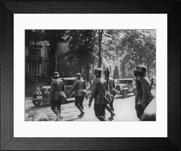 Framed Print : German Army patrol in Berlin during the Nazi Party purge of the Sturmabteilung (SA) leadership. June 30-July 2, 1934