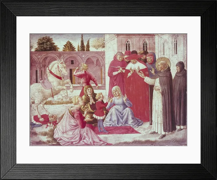 Framed Print : Gozzoli, Benozzo di Lese, called Benozzo (1420-1497). St Dominic Reuscitates Napoleone Orsini. 1461. Renaissance art. Quattrocento. Oil. ITALY. Milan. Pinacotheca of Brera