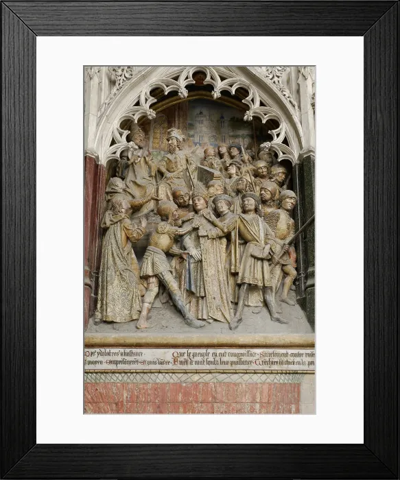 Framed Print : FRANCE. Amiens. Notre Dame cathedral. South wall of the choir. Series of bas-reliefs depicting the story of Saint Fermin. Gothic art. Relief Framed Print : FRANCE. Amiens. Notre Dame cathedral. South wall of the choir. Series of bas-reliefs depicting the story of Saint Fermin. Gothic art. Relief