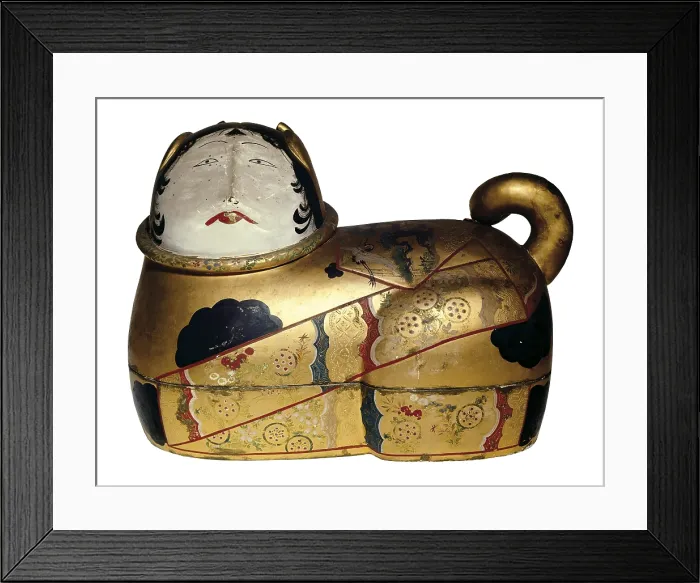 Framed Print : Representation of a cat, s. XVI. Bring clothing newborn and talisman against evil spirits. Japanese art. Sculpture. ITALY. Venice. Museum of Oriental Art