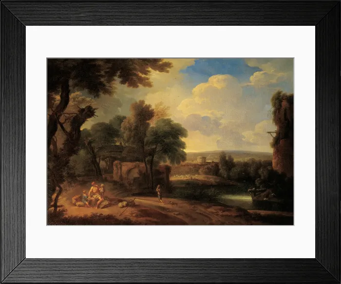Framed Print : Roman artist, Landscape with Figures, 17th Century, oil on canvas, Italy, Lombardy, Milan, Brera Art Gallery, (575734) Everett CollectionMondadori Portfolio**US SALES ONLY**