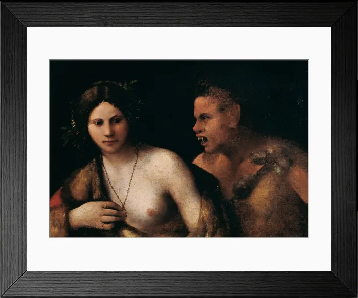 Framed Print : Luteri Giovanni know as Dosso Dossi, Nymph and Satyr, 16th Century, canvas, Italy, Tuscany, Florence, Palazzo Pitti, Palatine Gallery Framed Print : Luteri Giovanni know as Dosso Dossi, Nymph and Satyr, 16th Century, canvas, Italy, Tuscany, Florence, Palazzo Pitti, Palatine Gallery