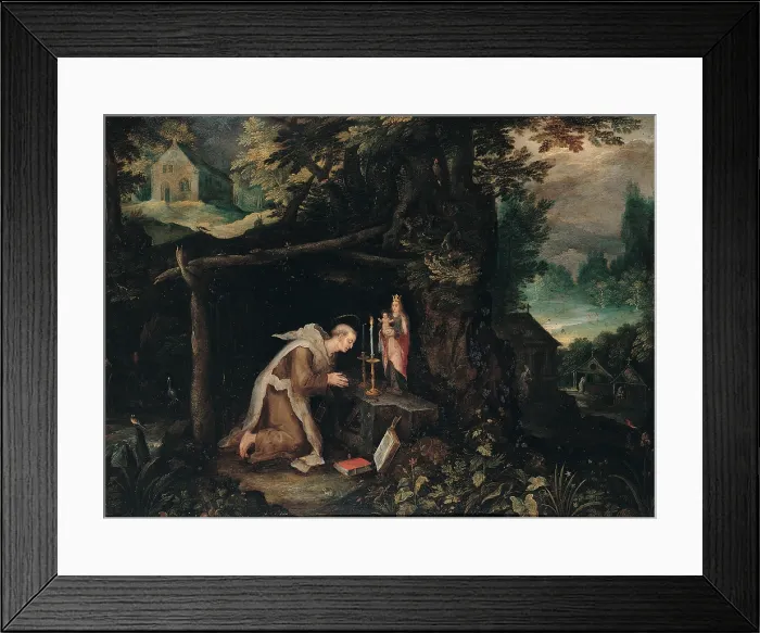 Framed Print : probably Bruegel Jan called Bruegel the Elder, Retreat with Hermit, 17th Century, oil on copper, Italy, Lombardy, Milan, Brera Art Gallery