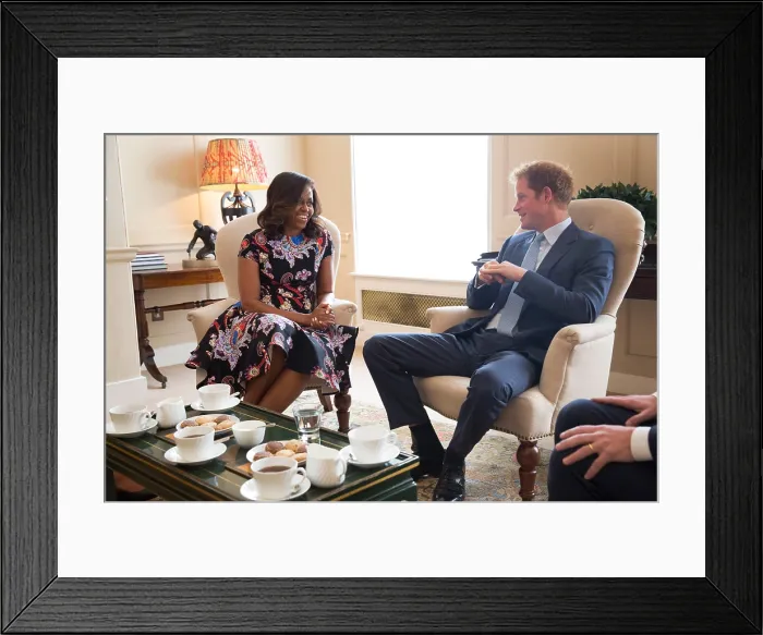 Framed Print : First Lady Michelle Obama meets with Prince Harry at Kensington Palace in London, June 16, 2015. They discusses the Let Girls Learn program, U.S Framed Print : First Lady Michelle Obama meets with Prince Harry at Kensington Palace in London, June 16, 2015. They discusses the Let Girls Learn program, U.S