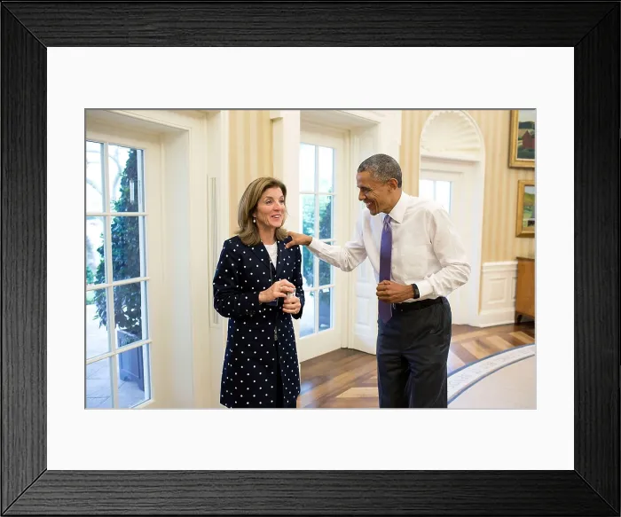 Framed Print : President Barack Obama with Caroline Kennedy, U.S. Ambassador to Japan. White House Oval Office, April 27, 2015. (BSLOC_2015_13_195) Framed Print : President Barack Obama with Caroline Kennedy, U.S. Ambassador to Japan. White House Oval Office, April 27, 2015. (BSLOC_2015_13_195)