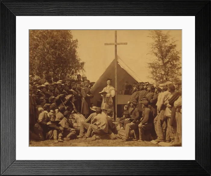 Framed Print : Irish-American soldiers of the 69th New York State Militia, attend Sunday morning mass in camp in Washington, D.C. area, during the first year of the U.S. Civil War. 1861