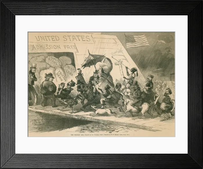Framed Print : THE MODERN ARK. Political cartoon satirizing unrestricted immigration into United States in 1871