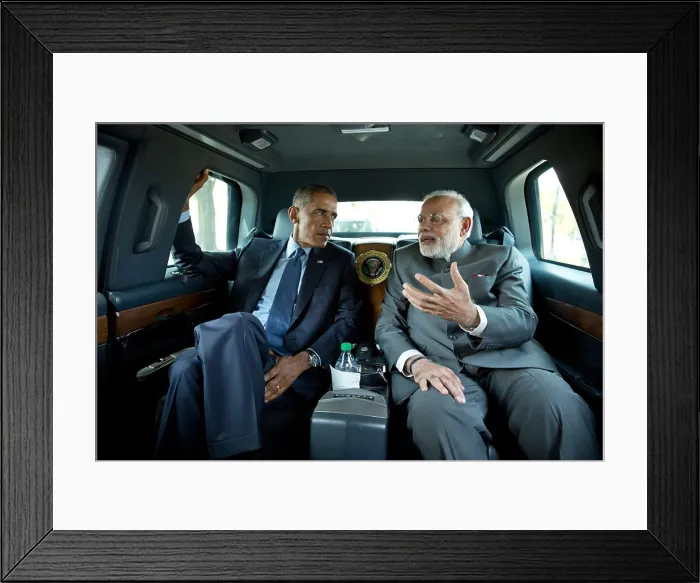 Framed Print : Premier Narendra Modi of India rides with President Obama to the Martin Luther King, Jr. Memorial. Sept. 30, 2014. (BSLOC_2015_13_201)