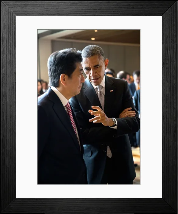 Framed Print : President Barack Obama talks with Prime Minister Shinzo Abe of Japan, Nov. 11, 2014