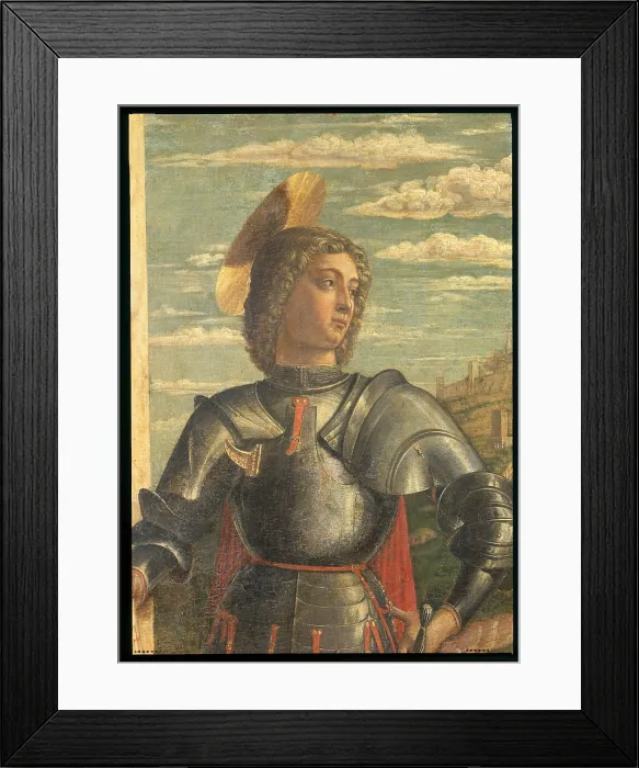 Framed Print : San Giorgio, by Andrea Mantegna, 1467 - 1475 about, 15th Century, tempera on panel, cm 66 x 32 - Italy, Veneto, Venice, Accademia Art Galleries. Detail Framed Print : San Giorgio, by Andrea Mantegna, 1467 - 1475 about, 15th Century, tempera on panel, cm 66 x 32 - Italy, Veneto, Venice, Accademia Art Galleries. Detail