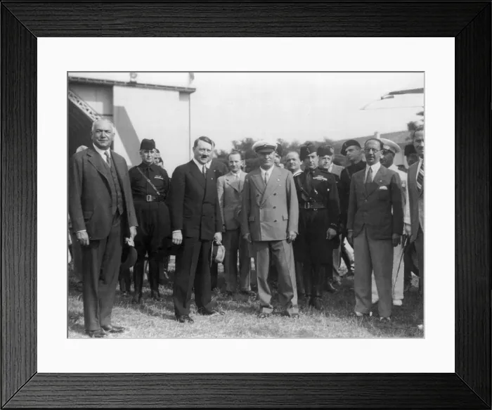 Framed Print : Hitler and Mussolini during visit to Venice, June 14-16, 1934. At the time, World opinion considered Mussolini the more prominent Fascist. (BSLOC_2014_7_5) Framed Print : Hitler and Mussolini during visit to Venice, June 14-16, 1934. At the time, World opinion considered Mussolini the more prominent Fascist. (BSLOC_2014_7_5)