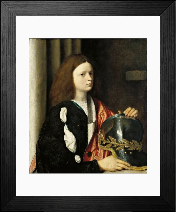 Framed Print : Portrait of Francesco Maria I della Rovere, by Giorgio da Castelfranco known as Giorgione, 1499 - 1502 about, 15th Century, oil on panel transferred to canvas Framed Print : Portrait of Francesco Maria I della Rovere, by Giorgio da Castelfranco known as Giorgione, 1499 - 1502 about, 15th Century, oil on panel transferred to canvas