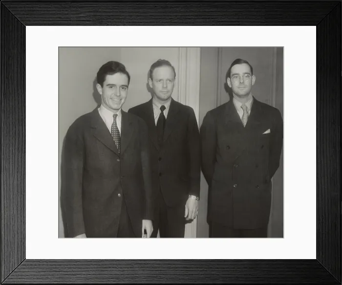 Framed Print : Charles Lindbergh with Kingman Brewster (left), chairman of the Yale News, and Richard M. Bissell