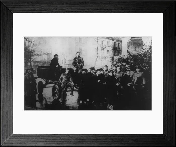 Framed Print : Polish Jews forced to pull a wagon as smiling German soldiers ride or look on. Ca. 1939-43. World War 2. (BSLOC_2014_7_60)