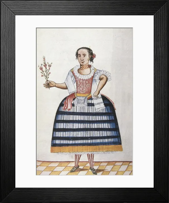 Framed Print : MARTiNEZ COMPAnoN Y BUJANDA, Baltasar Jaime (1735-1797). Trujillo del Peru en el siglo XVIII. 1782 - 1785. Vol 2. Plate 46, Mulatto woman. Engraving; Watercolour. SPAIN. Madrid Framed Print : MARTiNEZ COMPAnoN Y BUJANDA, Baltasar Jaime (1735-1797). Trujillo del Peru en el siglo XVIII. 1782 - 1785. Vol 2. Plate 46, Mulatto woman. Engraving; Watercolour. SPAIN. Madrid