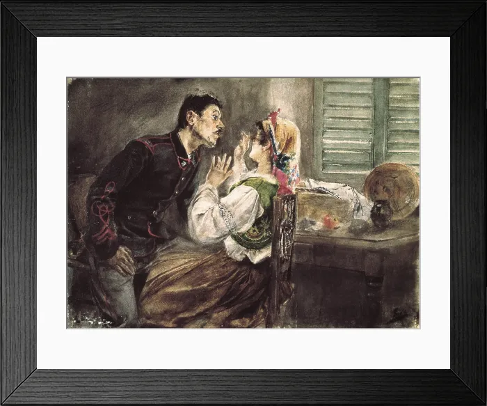 Framed Print : SOROLLA, Joaquin (1863-1923). Soldier and girl. 1889. Romanticism. Watercolour. SPAIN. Valencia. San Pio V Fine Arts Museum. - P Framed Print : SOROLLA, Joaquin (1863-1923). Soldier and girl. 1889. Romanticism. Watercolour. SPAIN. Valencia. San Pio V Fine Arts Museum. - P