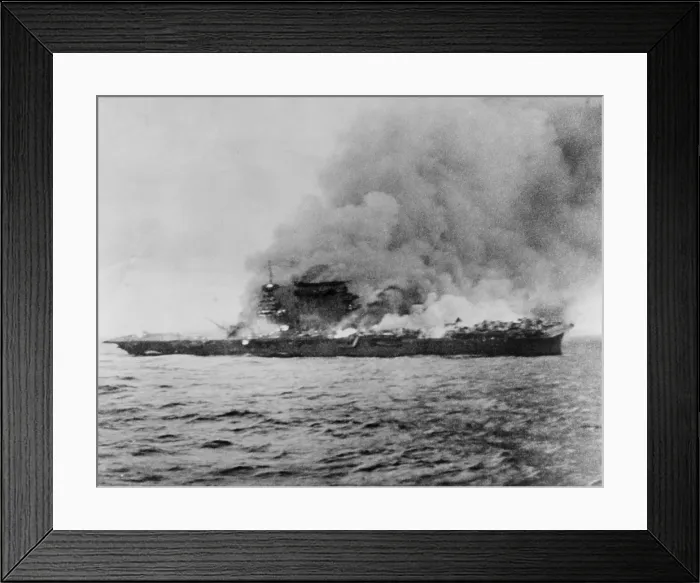 Framed Print : U.S.S. Lexington exploding during the Battle of Coral Sea, May 8, 1942