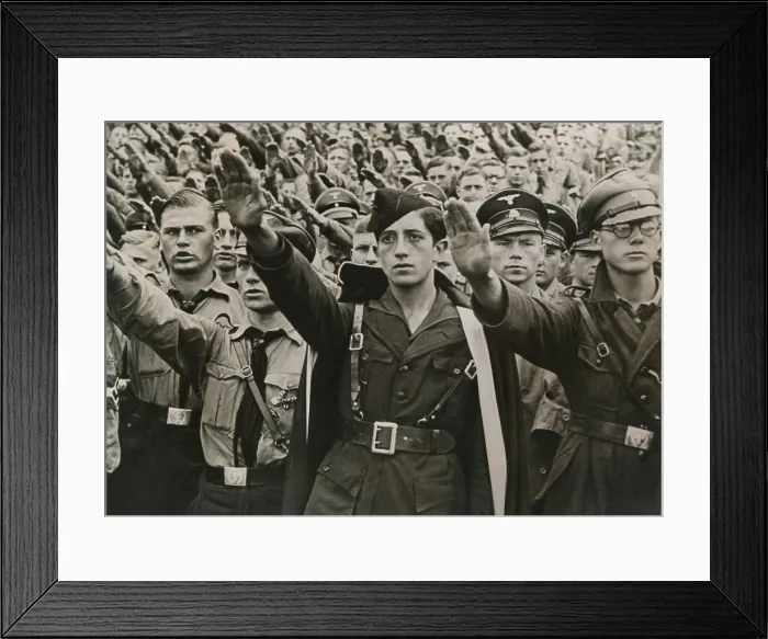 Framed Print : Young Falangist from Spain salutes with Germans at the Nazi Party Congress at Nuremberg. Sept. 12, 1937. (BSLOC_2015_13_52)