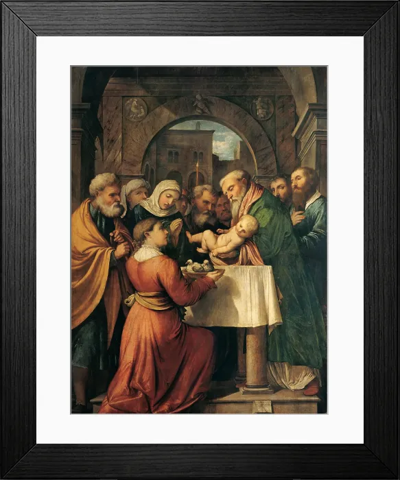 Framed Print : Romani Girolamo known as Romanino, Jesus Presented at the Temple, 1529 - 1529, 16th Century, oil on panel, Italy, Lombardy, Milan, Brera Art Gallery