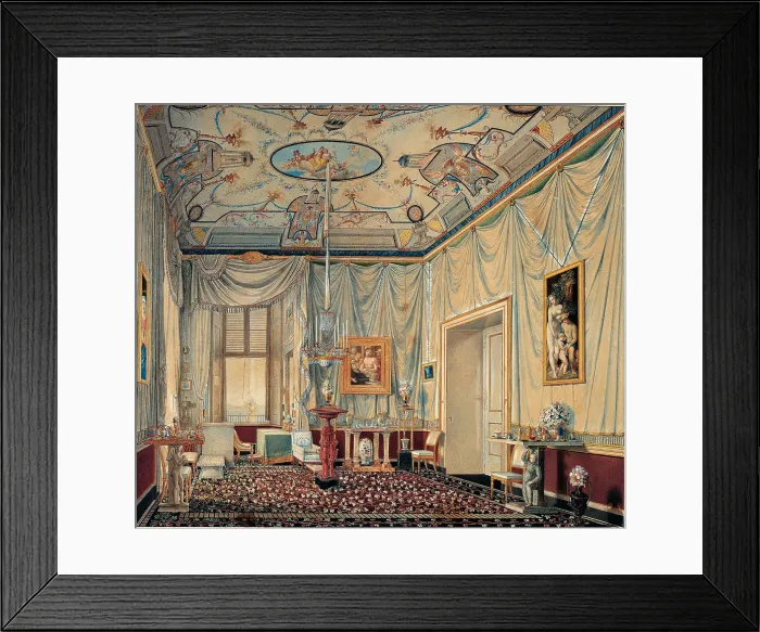 Framed Print : Montagny Elie-Honor, The Room of Carolina Murat in the Palazzo Reale in Naples, 1811, 19th Century, watercolor, Italy, Lazio, Rome