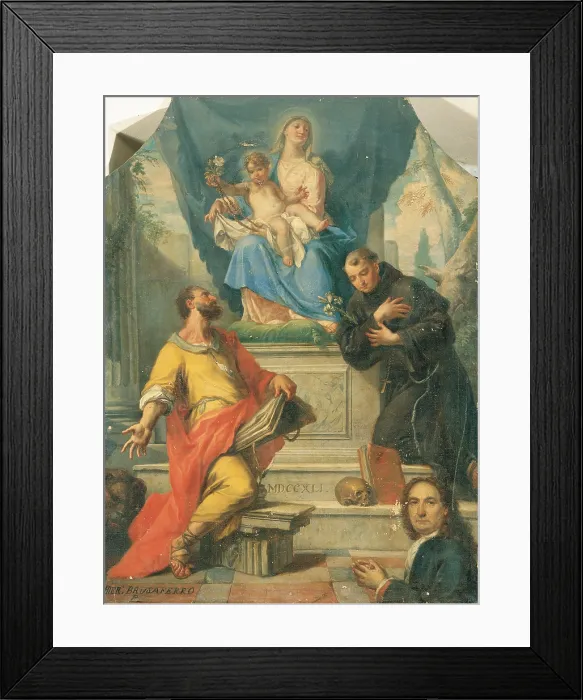 Framed Print : Brusaferro Girolamo, Madonna and Child with Sts Mark and Anthony of Padua, 18th Century, canvas, Italy, Lombardy, Stabello, Bergamo, Parish Church