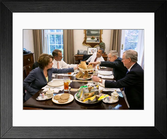 Framed Print : President Barack Obama lunching with Congressional Leadership, May 16, 2012. L-R: Nancy Pelosi, John Boehner, the President, Harry Reid, and Mitch McConnell Framed Print : President Barack Obama lunching with Congressional Leadership, May 16, 2012. L-R: Nancy Pelosi, John Boehner, the President, Harry Reid, and Mitch McConnell