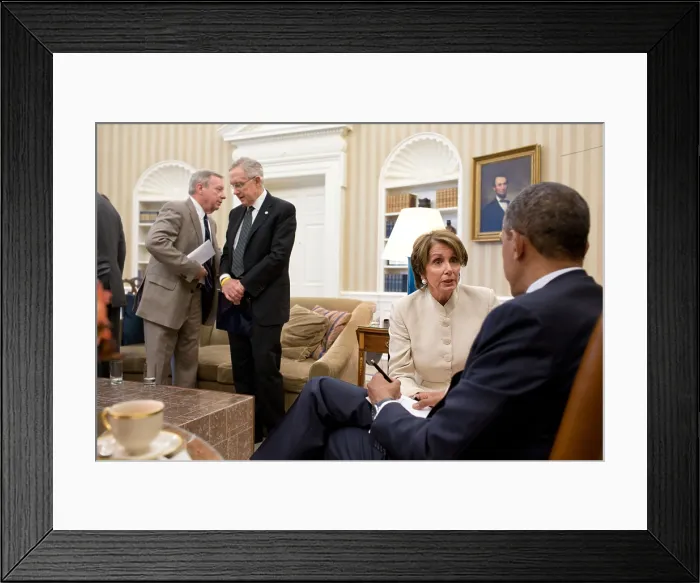 Framed Print : President Obama talks with House Minority Leader Nancy Pelosi, July 11, 2012. At left, Senate Majority Whip Dick Durbin talks with Senate Majority Leader Harry Reid Framed Print : President Obama talks with House Minority Leader Nancy Pelosi, July 11, 2012. At left, Senate Majority Whip Dick Durbin talks with Senate Majority Leader Harry Reid