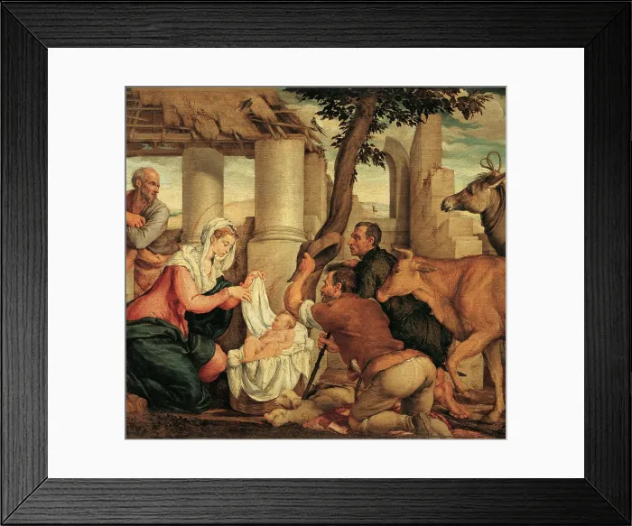 Framed Print : Da Ponte Jacopo know as Bassano, Adoration of the Shepherds, 1545, 16th Century, oil on canvas, Italy, Veneto, Venice, Accademia Art Galleries