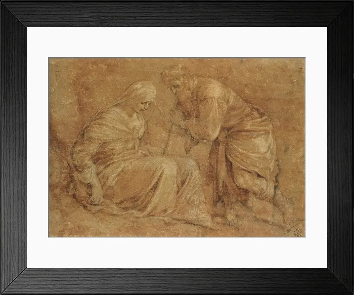 Framed Print : Da Ponte Jacopo know as Bassano, Judas and Tamar, 1563, 16th Century, acquerello bruno, gessetto nero con lumeggiature bianche su cart, Italy, Tuscany, Florence, Uffizi Gallery
