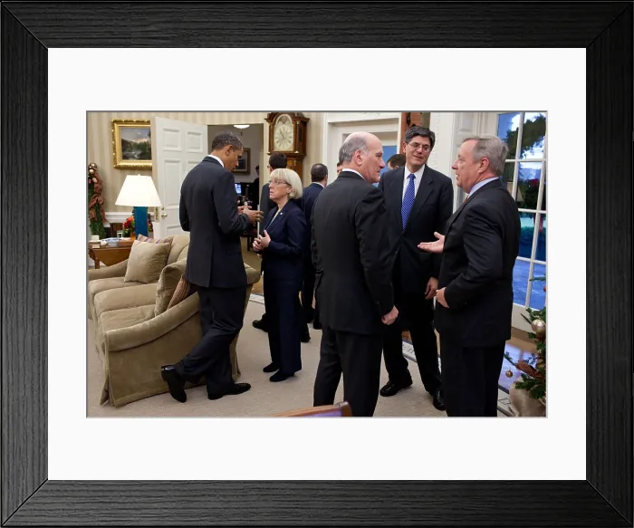 Framed Print : President Obama talks with Sen. Patty Murray, following a meeting with Senate Democratic Leadership. Dec. 7, 2011