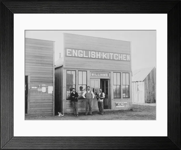 Framed Print : English Kitchen restaurant sold 20 cent meals on Broadway Street in Round Pond, Oklahoma Territory. Photo taken in Jan