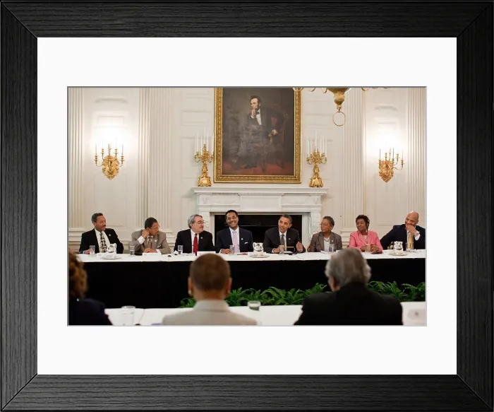 Framed Print : President Barack Obama meets with members of the Congressional Black Caucus. May 12, 2011 in the State Dining Room of the White House. (BSLOC_2015_13_228)