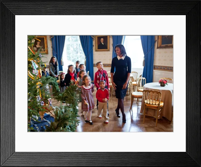 Framed Print : First Lady Michelle Obama with children of military families by the White House Christmas Tree. Nov. 30, 2011. (BSLOC_2015_3_33)