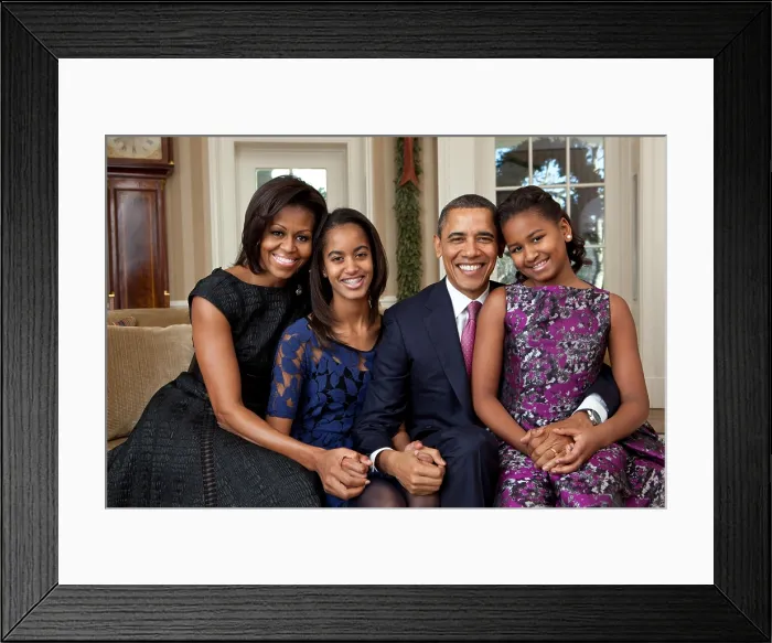Framed Print : Obama Family Portrait, Dec. 11, 2011. President Barack Obama, First Lady Michelle Obama, and their daughters, Malia, left, and Sasha, right. (BSLOC_2015_3_34) Framed Print : Obama Family Portrait, Dec. 11, 2011. President Barack Obama, First Lady Michelle Obama, and their daughters, Malia, left, and Sasha, right. (BSLOC_2015_3_34)