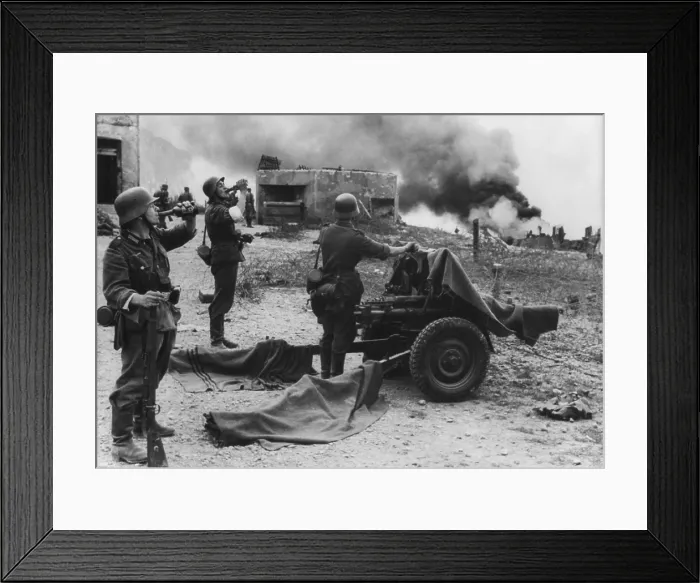 Framed Print : German soldiers drink beer during the burning of Dieppe, France. World War 2, Battle of France, May 10-June 21, 1940. (BSLOC_2014_7_65)