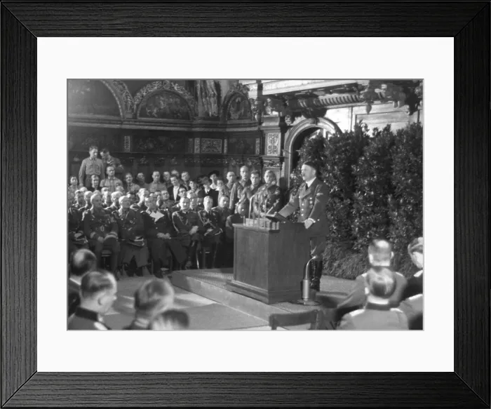 Framed Print : Hitler speaking in Danzig after the German invasion of Poland. He spoke to the German nation and the World from the main hall of the ancient Artus Court. World War 2. Sept