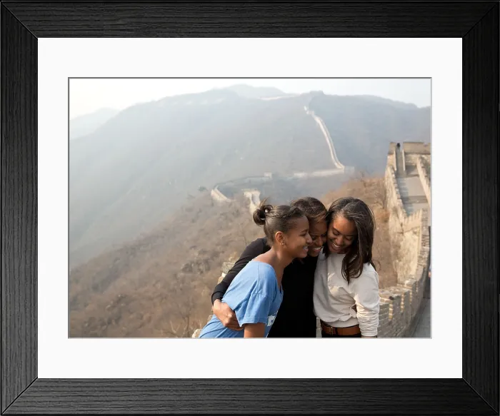 Framed Print : First Lady Michelle Obama and daughters Sasha and Malia on the Great Wall of China. March 23, 1914 (BSLOC_2015_3_37)