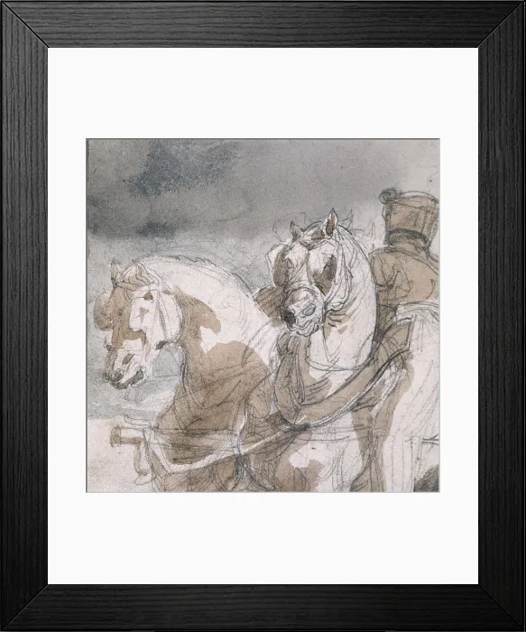 Framed Print : GeRICAULT, Theodore (1791-1824). Munition Cart Drawn by Two Horses. 1818 - 1819. Graphite, paintbrush and watered ink on paper. Detail of horses. Romanticism
