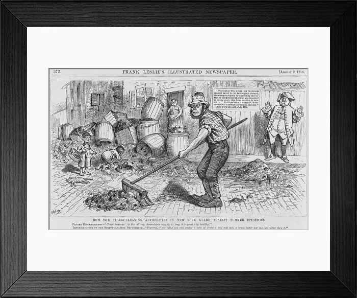 Framed Print : Political cartoon protesting the ineffective methods of the New York City Street cleaning