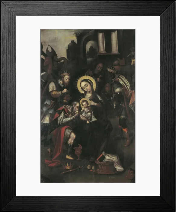 Framed Print : GAMARRA, Gregorio (17th century). 'Epiphany' Cuzco School, 17th c. Mannerism art. Oil on canvas. BOLIVIA. La Paz. National Museum of Art