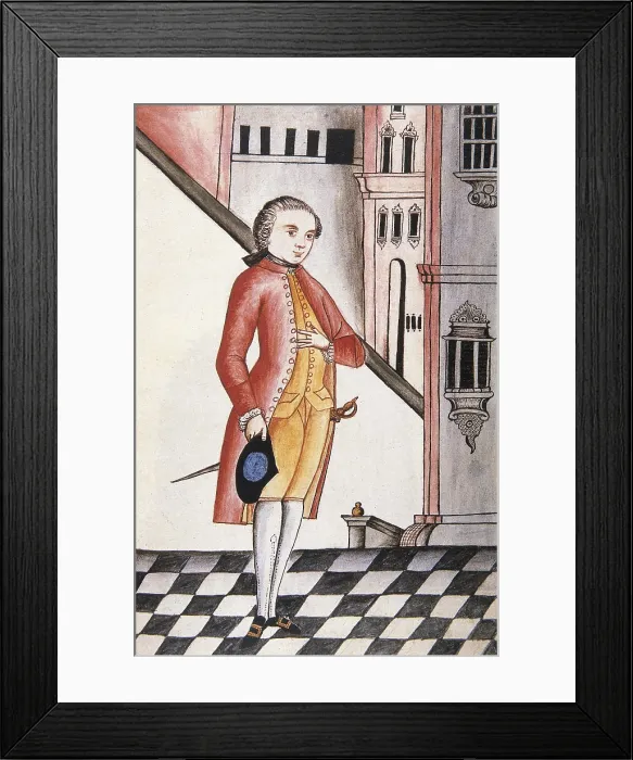 Framed Print : MARTiNEZ COMPAnoN Y BUJANDA, Baltasar Jaime (1735-1797). Trujillo del Peru en el siglo XVIII. 1782 - 1785. Vol 2. Plate 4. Spanish man wearing a military costume