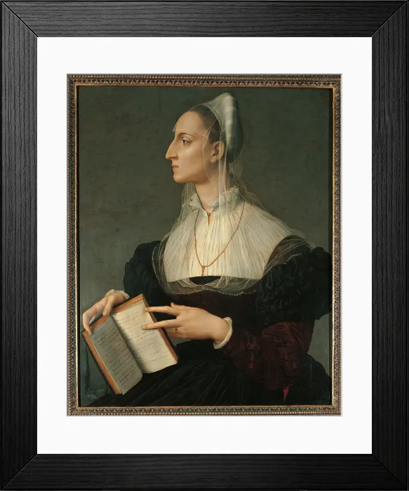 Framed Print : Portrait of Laura Battiferri, by Angelo (or Agnolo) Allori known as Bronzino, 1545 - 1550 about, 16th Century, oil on canvas, cm 83 x 60 - Italy, Tuscany, Florence Framed Print : Portrait of Laura Battiferri, by Angelo (or Agnolo) Allori known as Bronzino, 1545 - 1550 about, 16th Century, oil on canvas, cm 83 x 60 - Italy, Tuscany, Florence