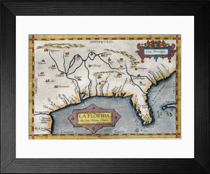 Framed Print : ORTELIUS, Abraham (1527-1598). Theatrum Orbis Terrarum. 1570. It is considered to be the first modern atlas. Map of Florida